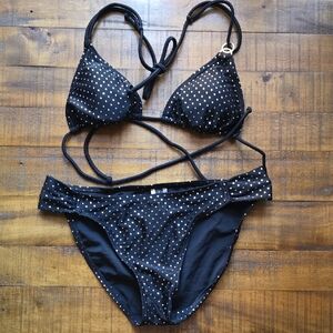 Elegant Black Shiny Polka Dot Bikini Size Medium ⭐️NWOT⭐️